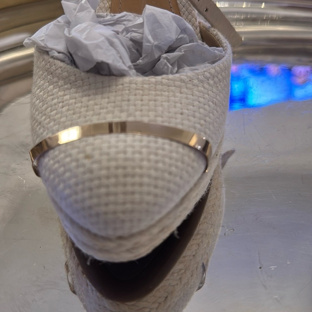 SCHUTZ White Woven Wedges with Metallic Detail